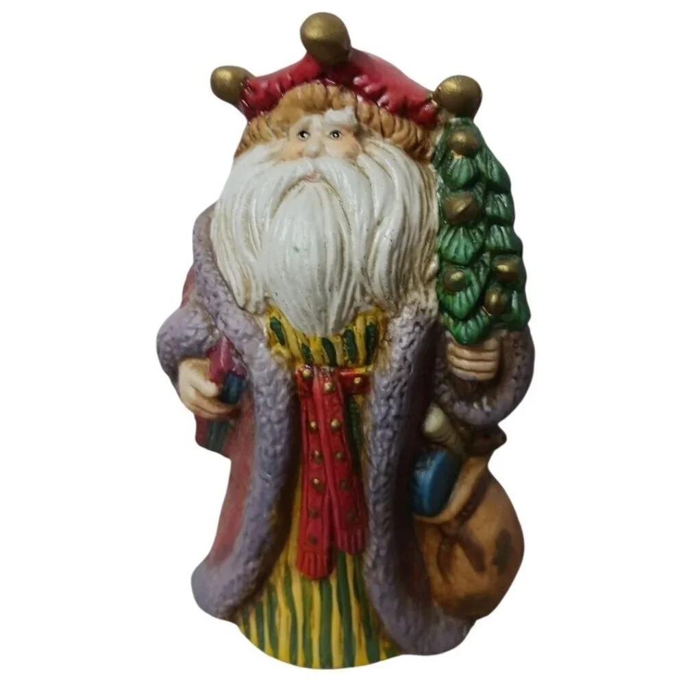 Woodland Vtg  Ceramic Santa Claus Figurine With Gift Bag & Tree